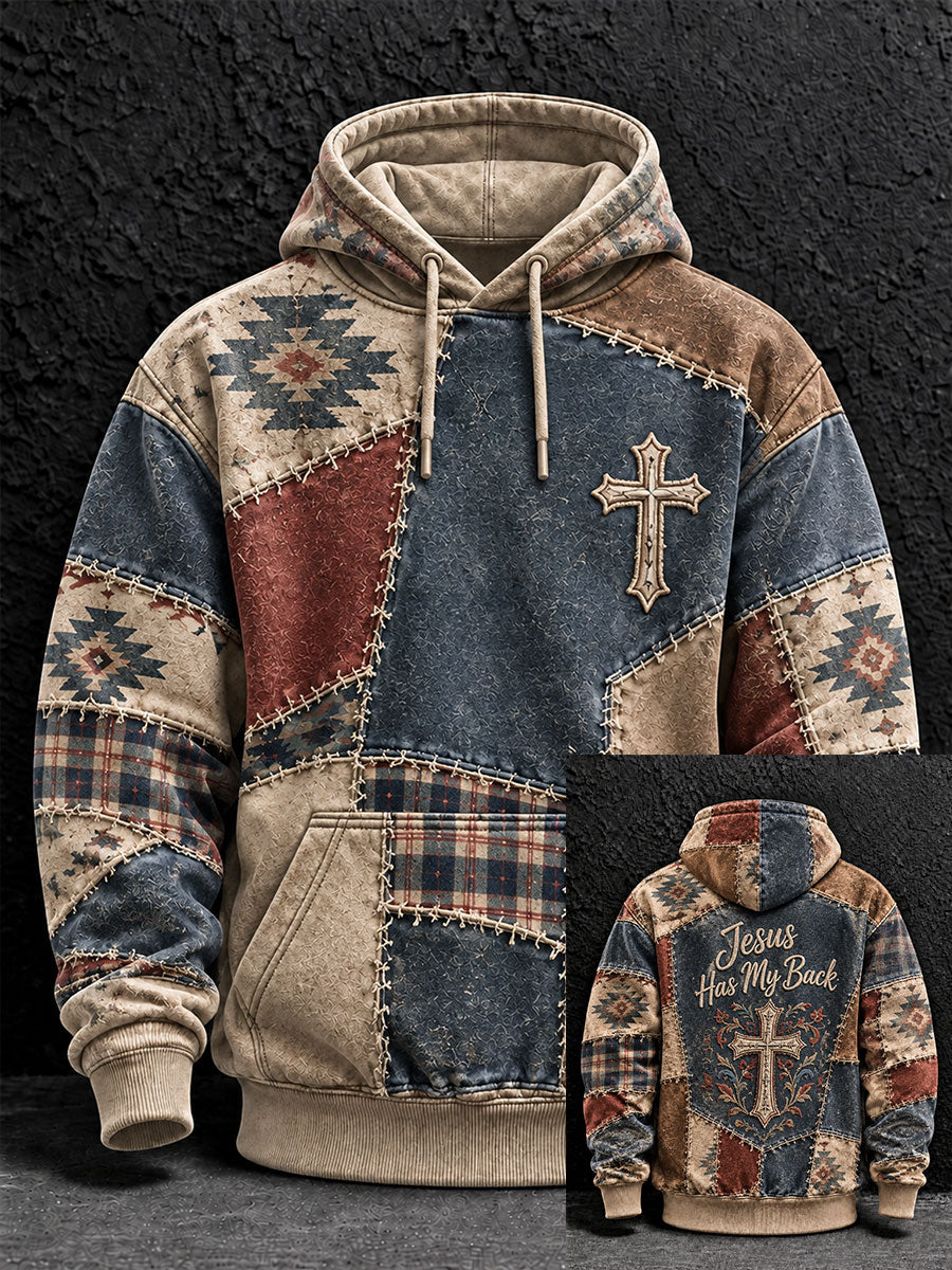 Men's Cross Patchwork Print Casual Hoodie