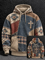 Men's Cross Patchwork Print Casual Hoodie