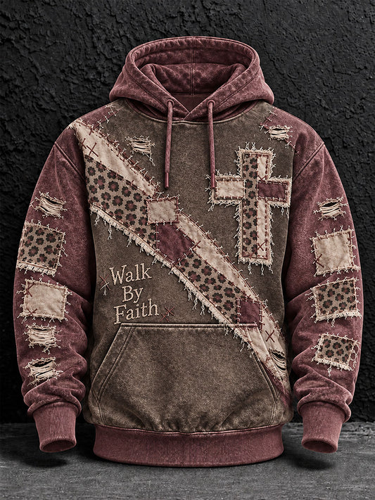 Men's Cross Patchwork Print Casual Hoodie