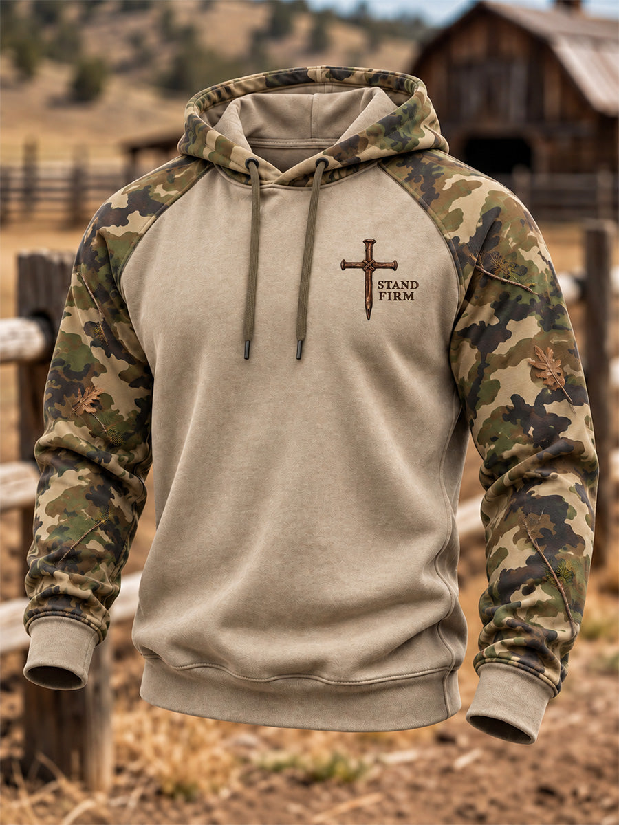 Men's Christian Cross Print Velvet Raglan Hoodie
