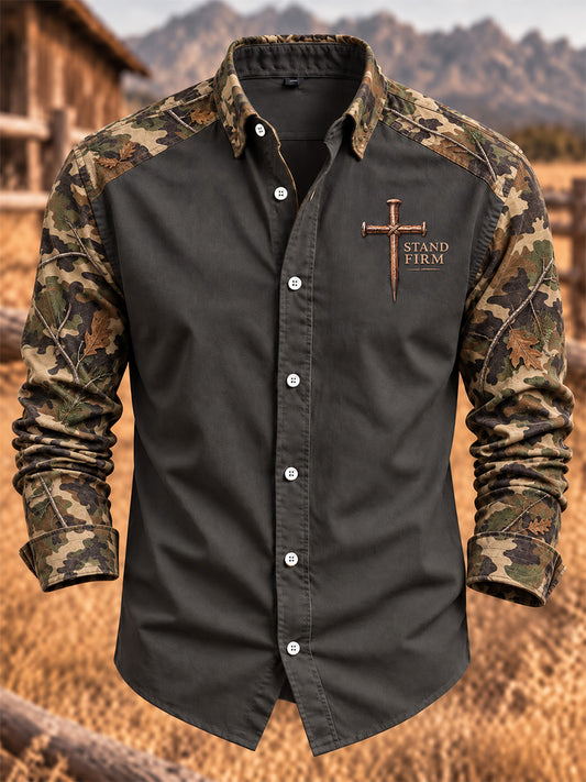 Men's Christian Cross Print Long Sleeve Shirt