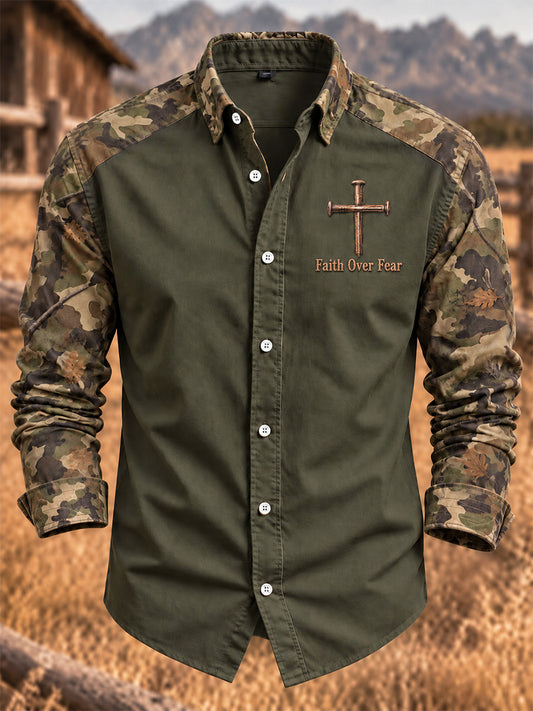 Men's Christian Cross Print Long Sleeve Shirt