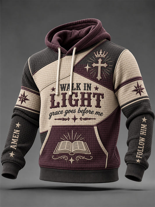 Men's Walk In Light Color-Block Print Checkered Cotton Hoodie