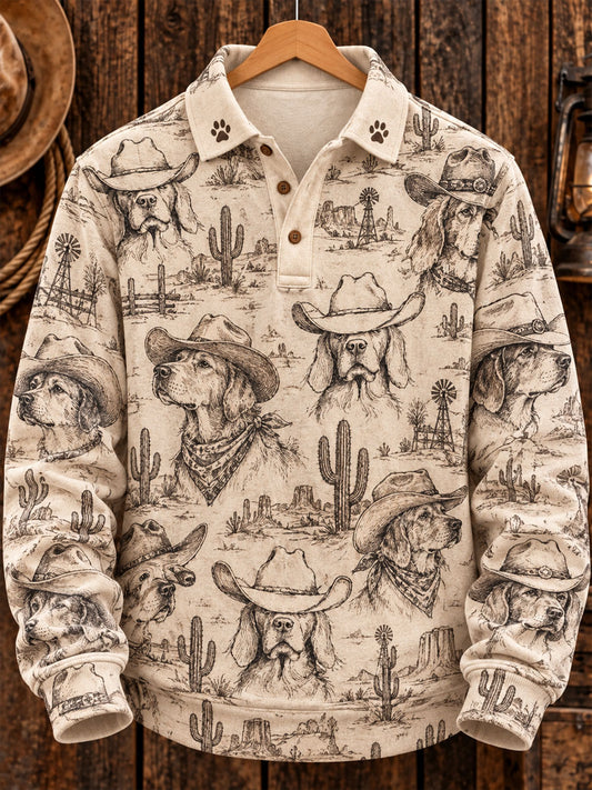 Men's Western Dachshund Printed long sleeve polo