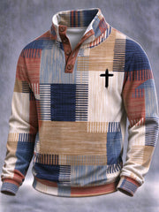 Men's Christian Cross Faith Plaid Print Casual Pullover