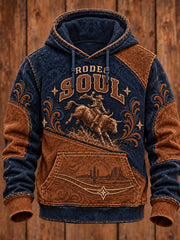 Men's Vintage Western Art Printed Oversized Drop-Shoulder Hoodie with Pockets