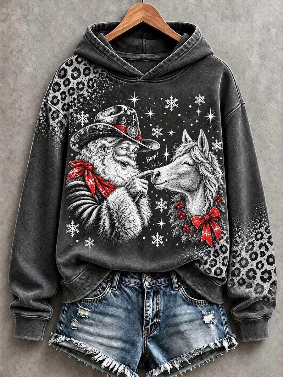 Women's Western Santa Print Hoodies