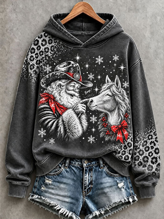 Women's Western Santa Print Hoodies