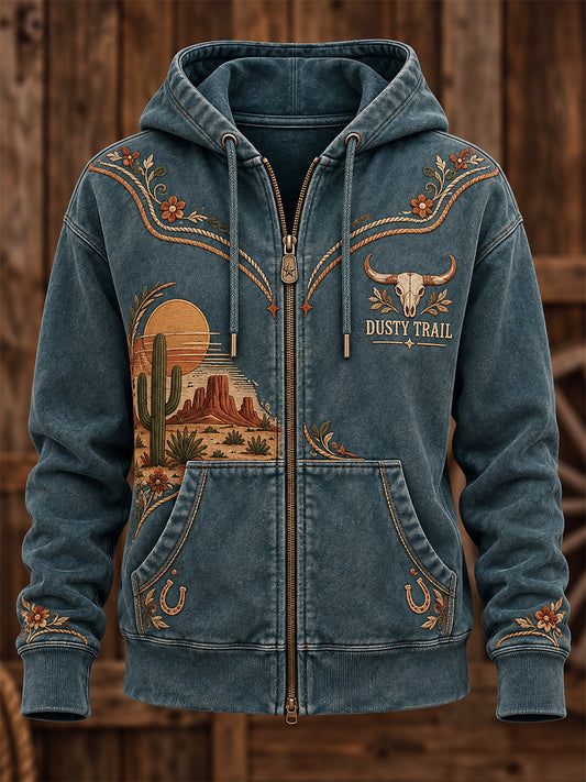 Women's Western Style Print Zip-Up Hoodie