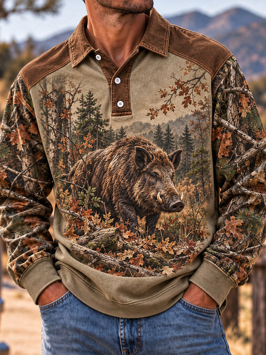 Men's Vintage Hunting Camo Print Casual Shirt