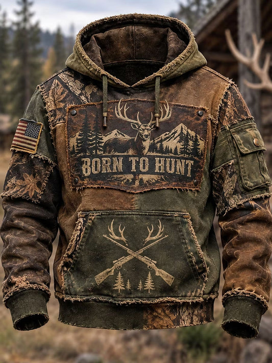 Men's Vintage Hunting Season Peinted Oversized Drop-Shoulder Hoodie with Pockets