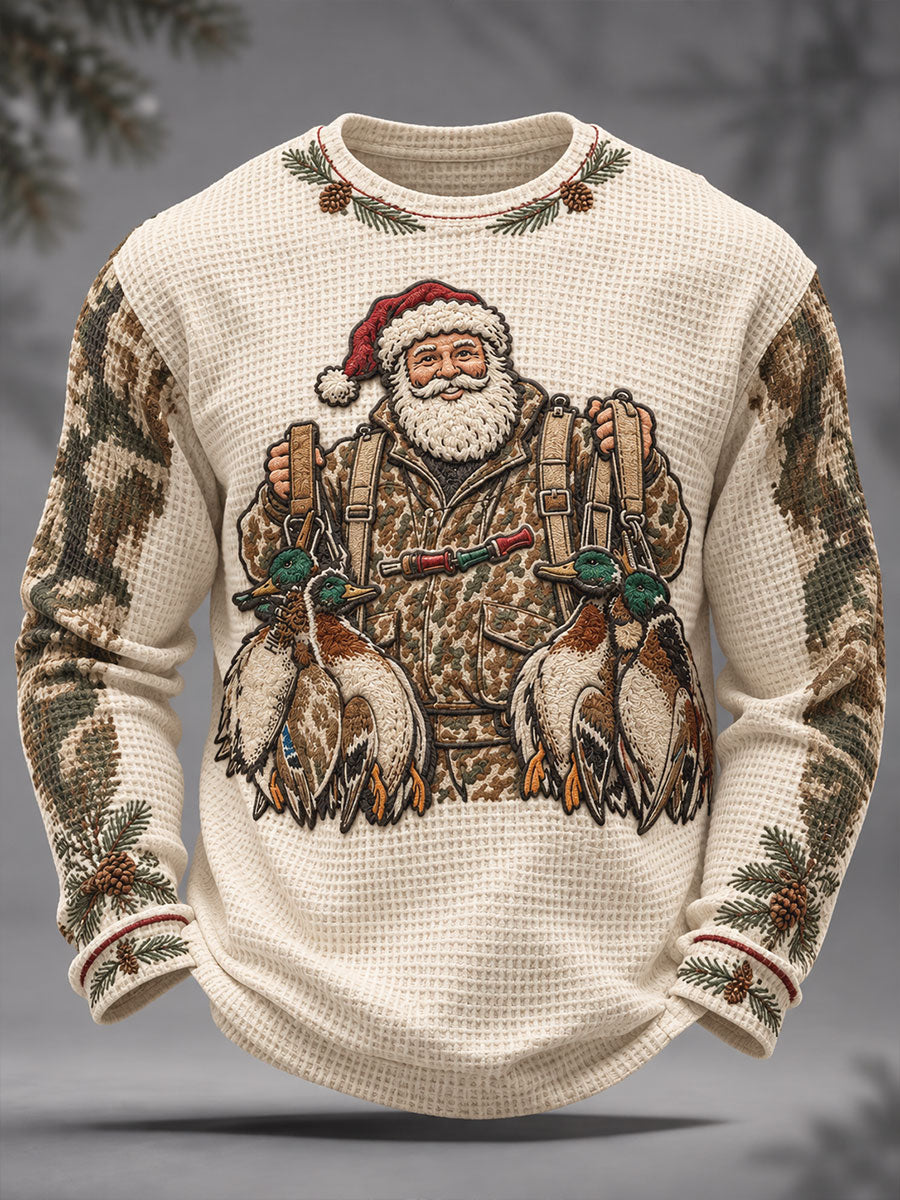 Men's Hunting Season Vintage Christmas Art Printed Waffle Tops