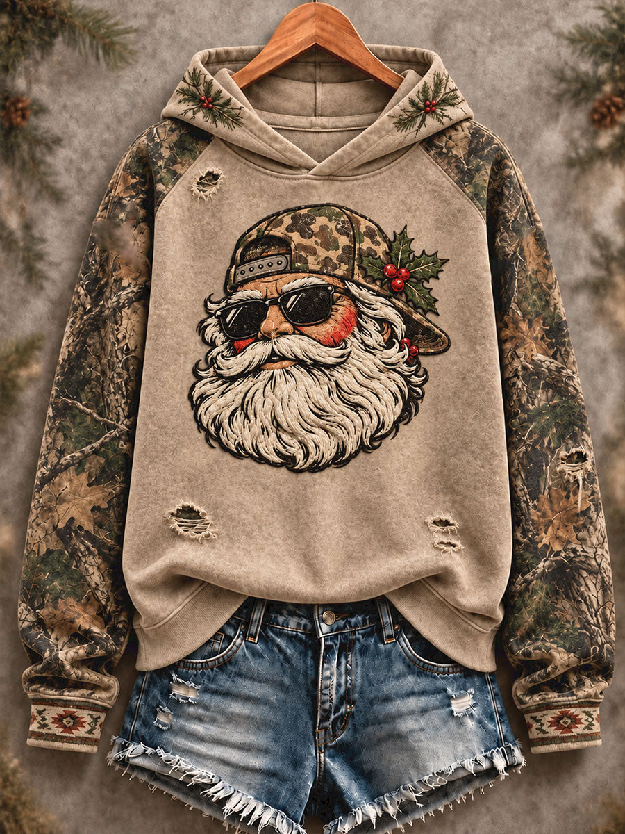 Women's Hunting Season Vintage Christmas Art Printed Hoodies