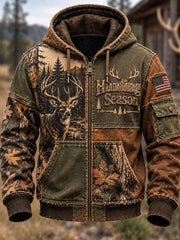 Men's Vintage Hunting Season Peinted Zip-Up Hoodie