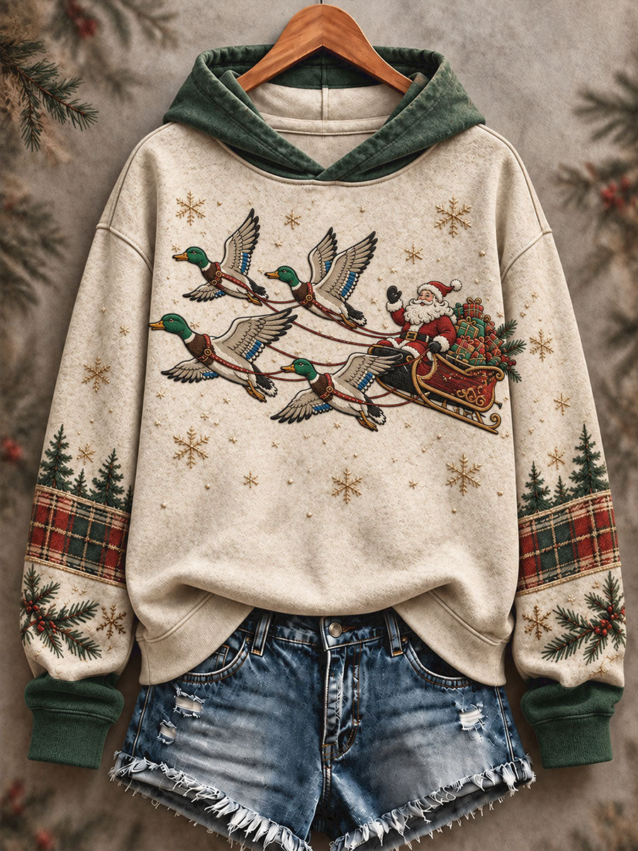 Women's Hunting Season Vintage Christmas Art Printed Hoodies