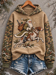 Women's Hunting Season Vintage Christmas Art Printed Hoodies