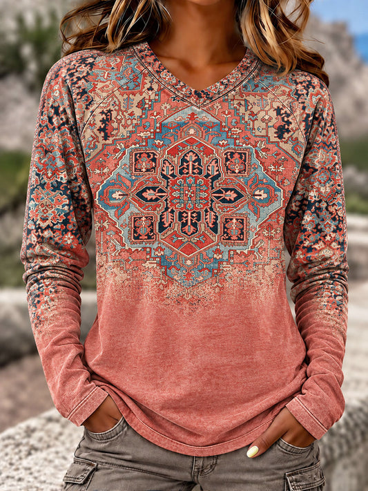 Women's Western Style Art Print V-Neck T-Shirts