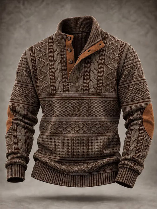 Men's Western Vintage Print Four-button Hoodie