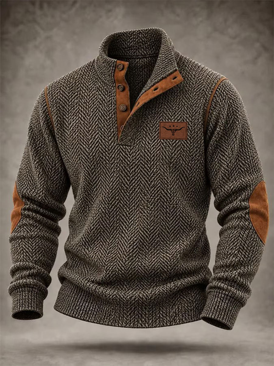 Men's Western Vintage Print Four-button Hoodie