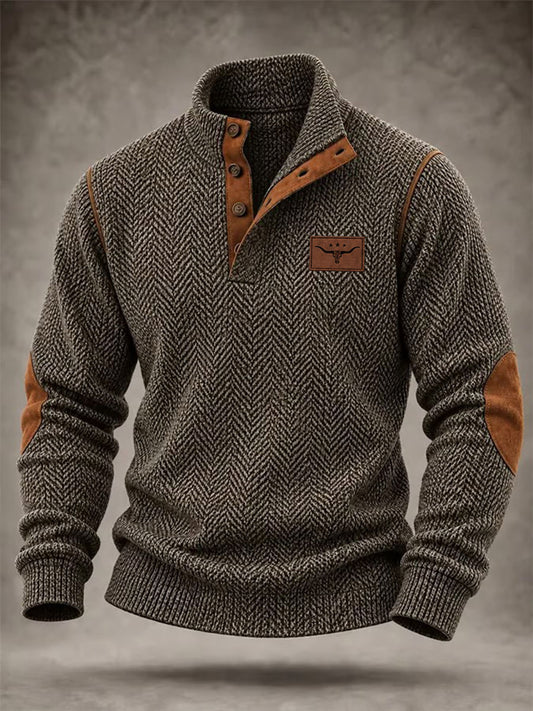 Men's Western Vintage Print Four-button Hoodie