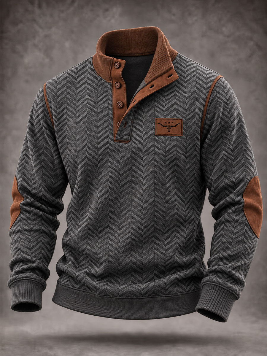 Men's Western Vintage Print Four-button Hoodie
