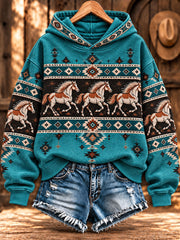 Women's Retro Western Horse Printed Regular Hoodie