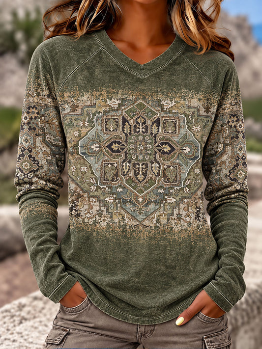 Women's Western Style Art Print V-Neck T-Shirts