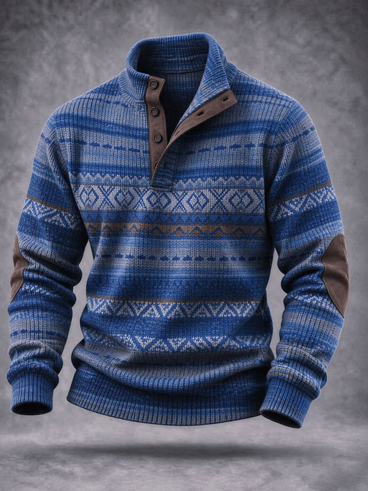 Men's Western Vintage Print Four-button Hoodie