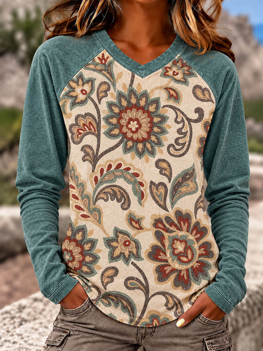 Women's Western Style Art Print V-Neck T-Shirts