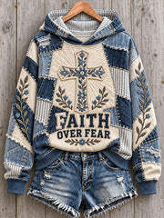 Women's Vintage Cross Print Casual Hoodie