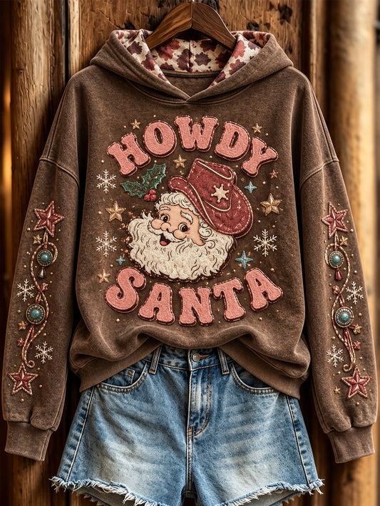 Women's Vintage Western-Style Christmas Pattern Casual Hoodie