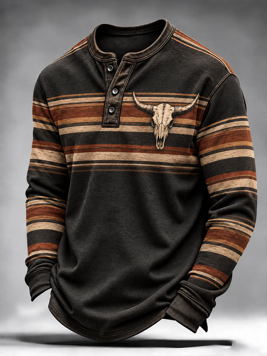 Men's Western Vintage Print Long Sleeve T-Shirt