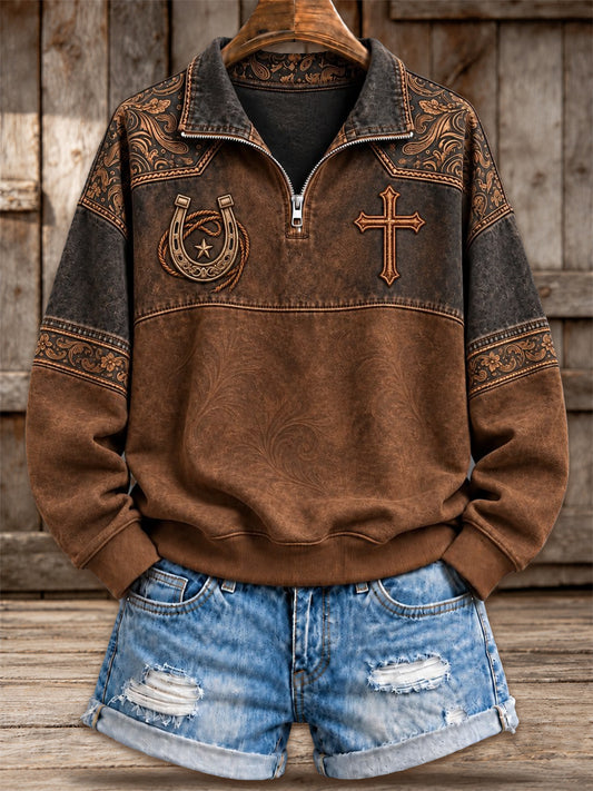 Women's Western Christian Cross Print Hoodie