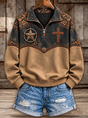 Women's Western Christian Cross Print Hoodie